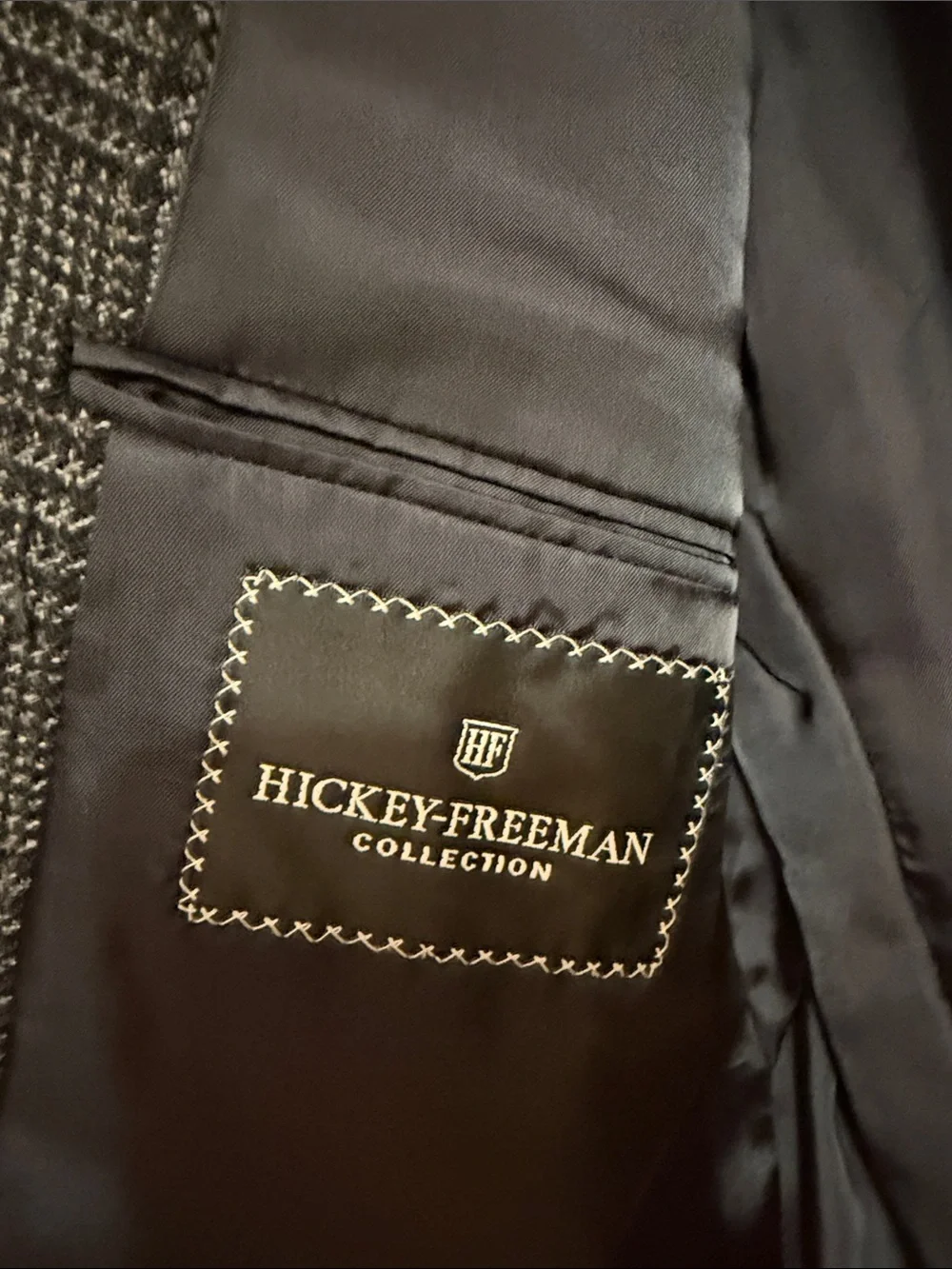 Hickey Freeman Canterbury wool alpaca Black Gray Glen Plaid Sport Coat size 43R